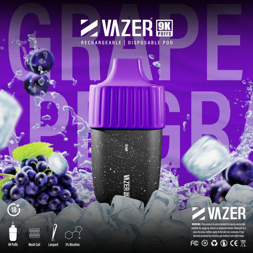 พอตใช้แล้วทิ้ง พอตใช้แล้วทิ้ง VAZER - 9000 คำ - Grape – Thai Vape Shop